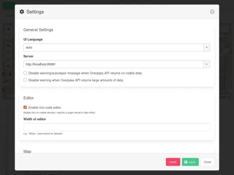 Setting Geowiki API as server in Overpass Turbo